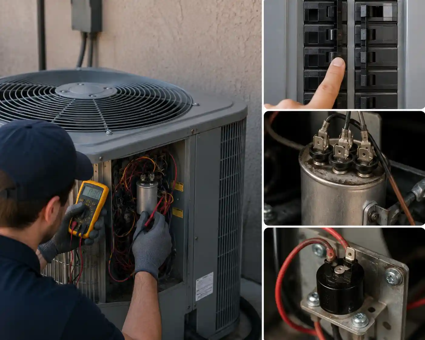 HVAC technician diagnosing an AC unit that will not turn on