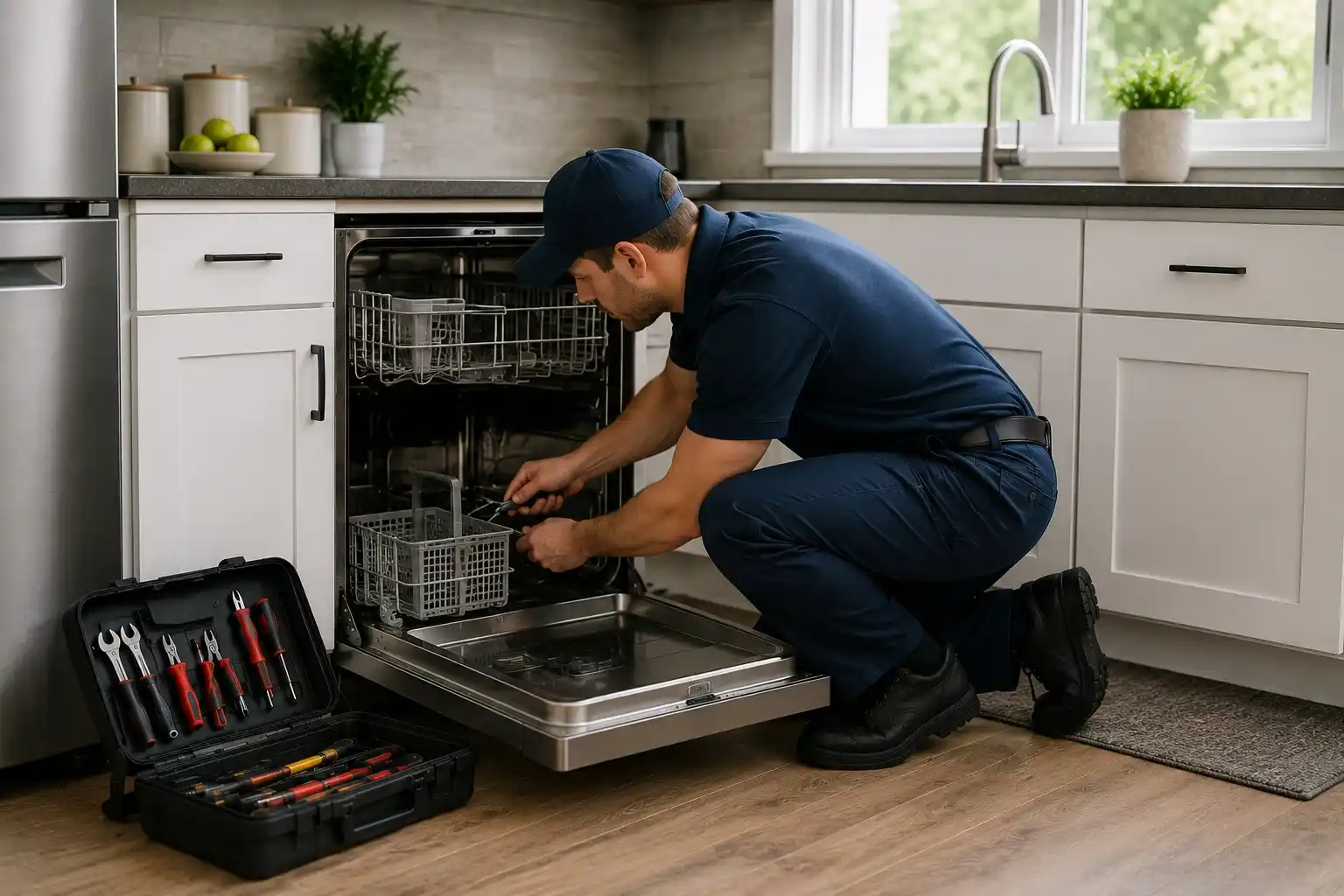 Dishwasher repair service fixing not draining issue with standing water in appliance in Mountain View