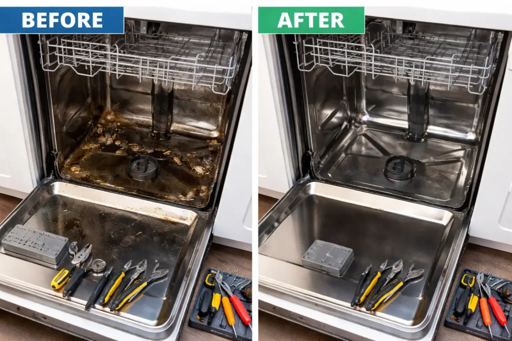 Dishwasher repair before and after