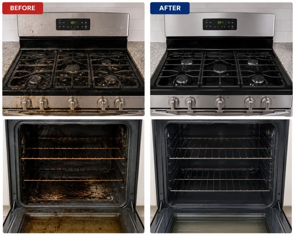 Kitchen appliance cleaning transformation comparison