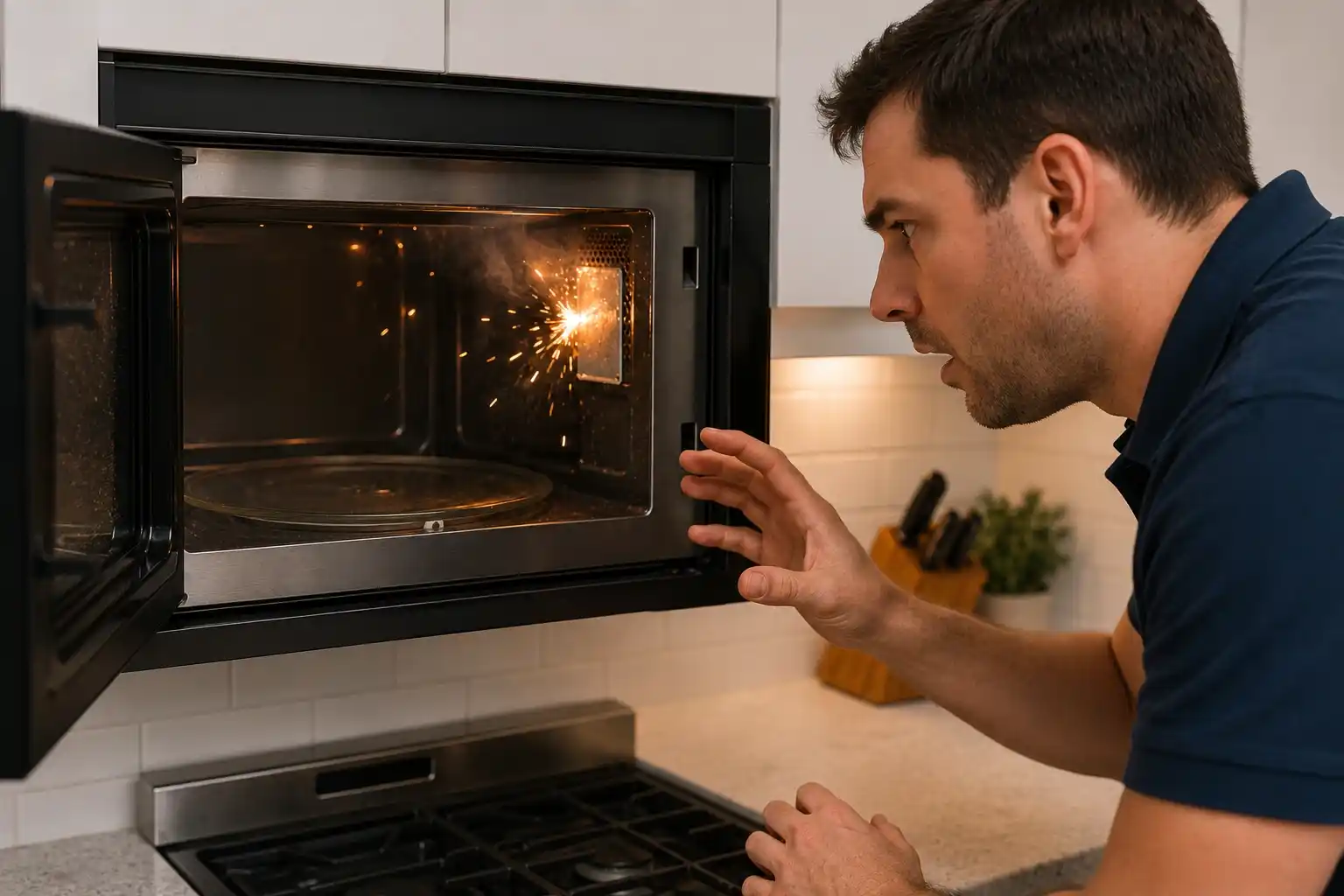Sparking microwave oven causing electrical arcing in kitchen