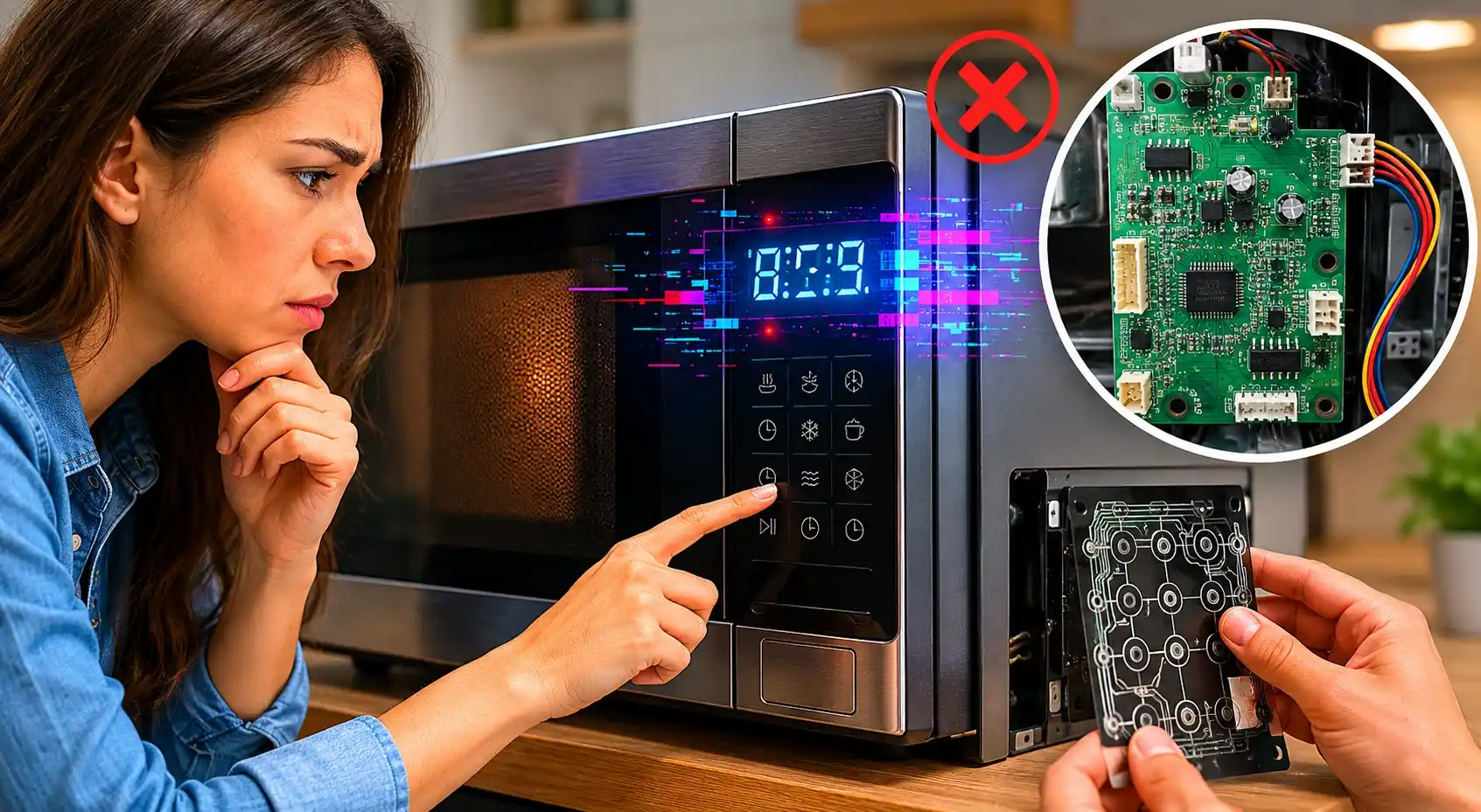 Microwave control panel repair in kitchen