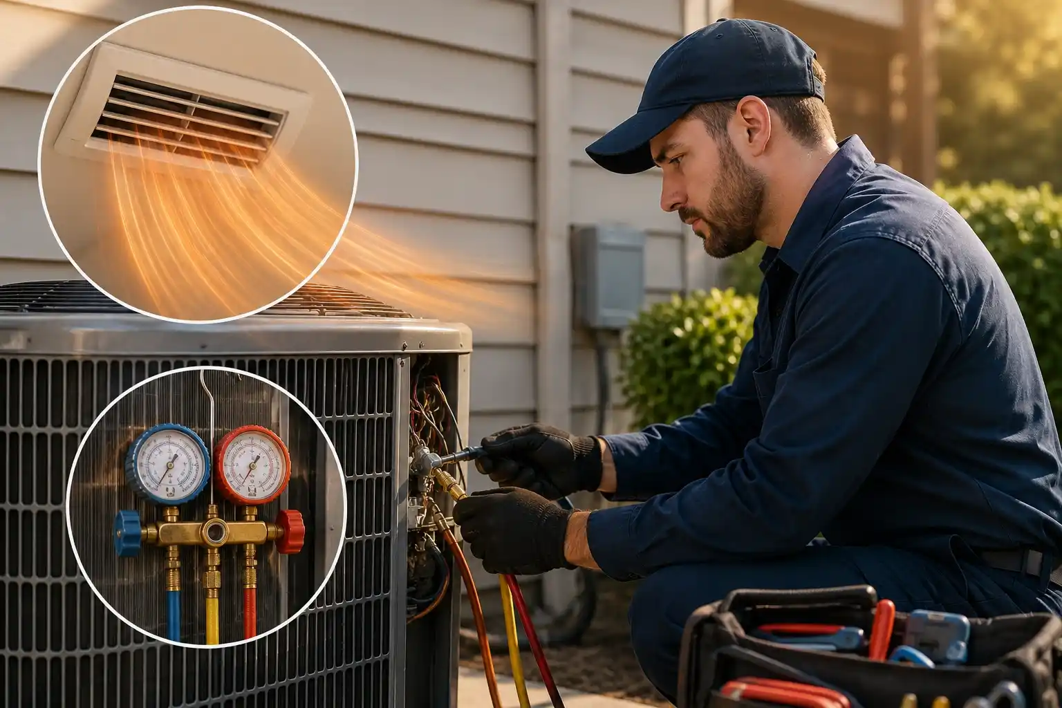 HVAC technician checking outdoor AC unit.