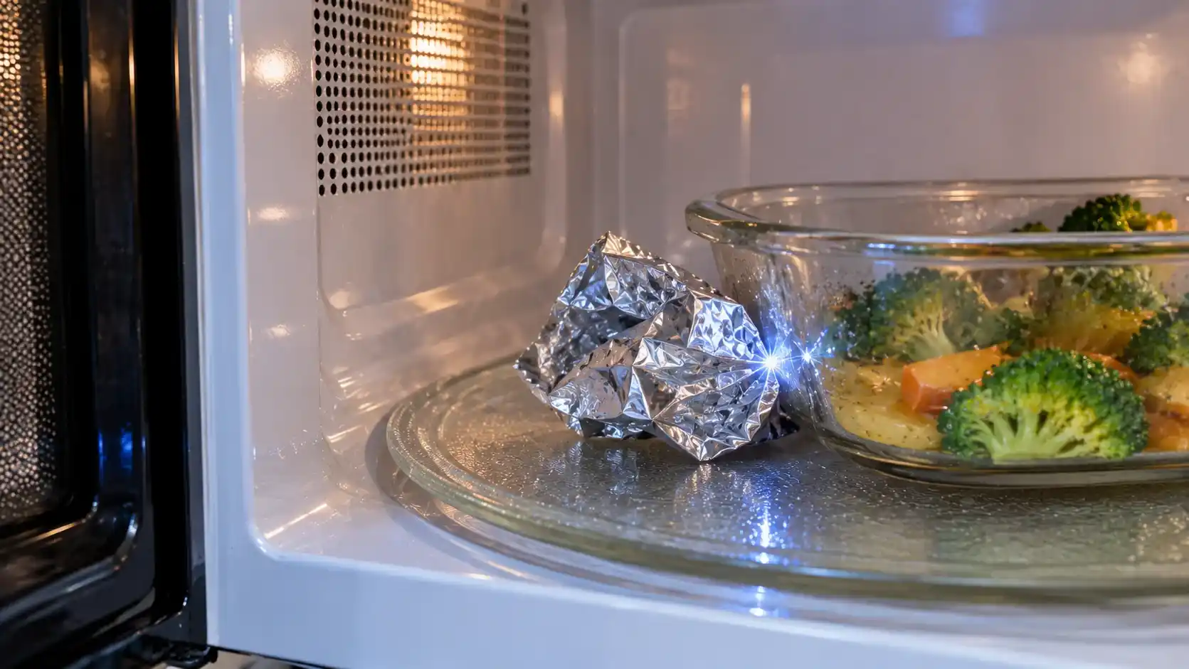 Aluminum foil causing sparks in a microwave