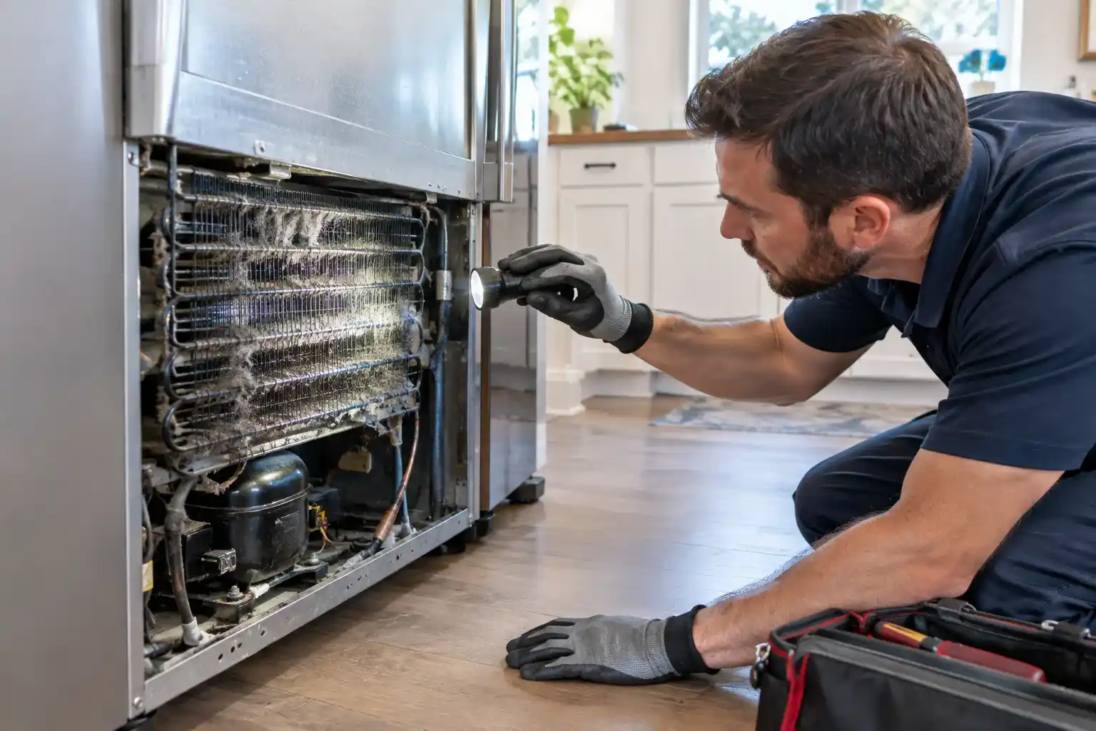 Dirty refrigerator condenser coils causing cooling problems
