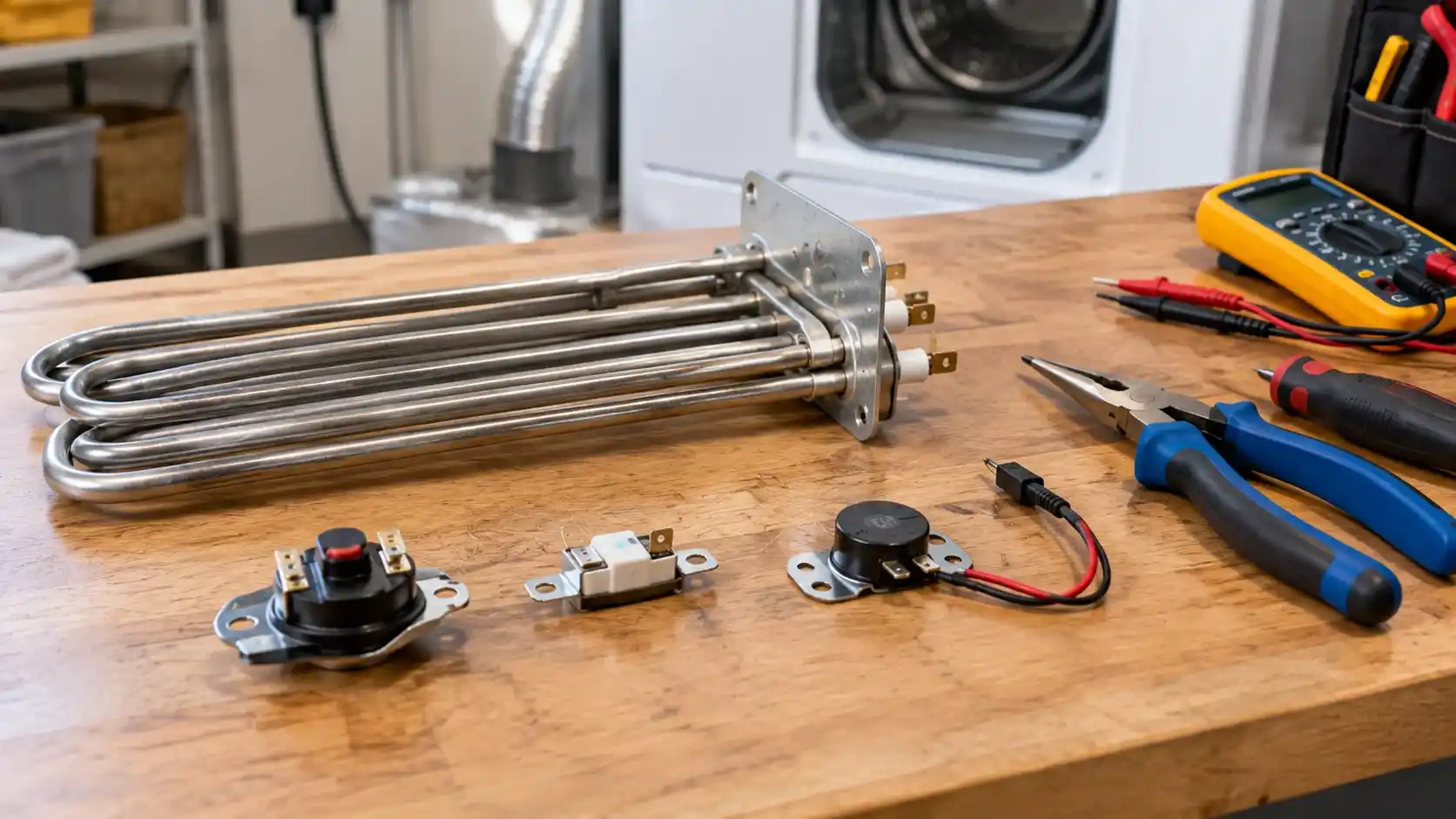 Common dryer heating components including heating element and thermal fuse