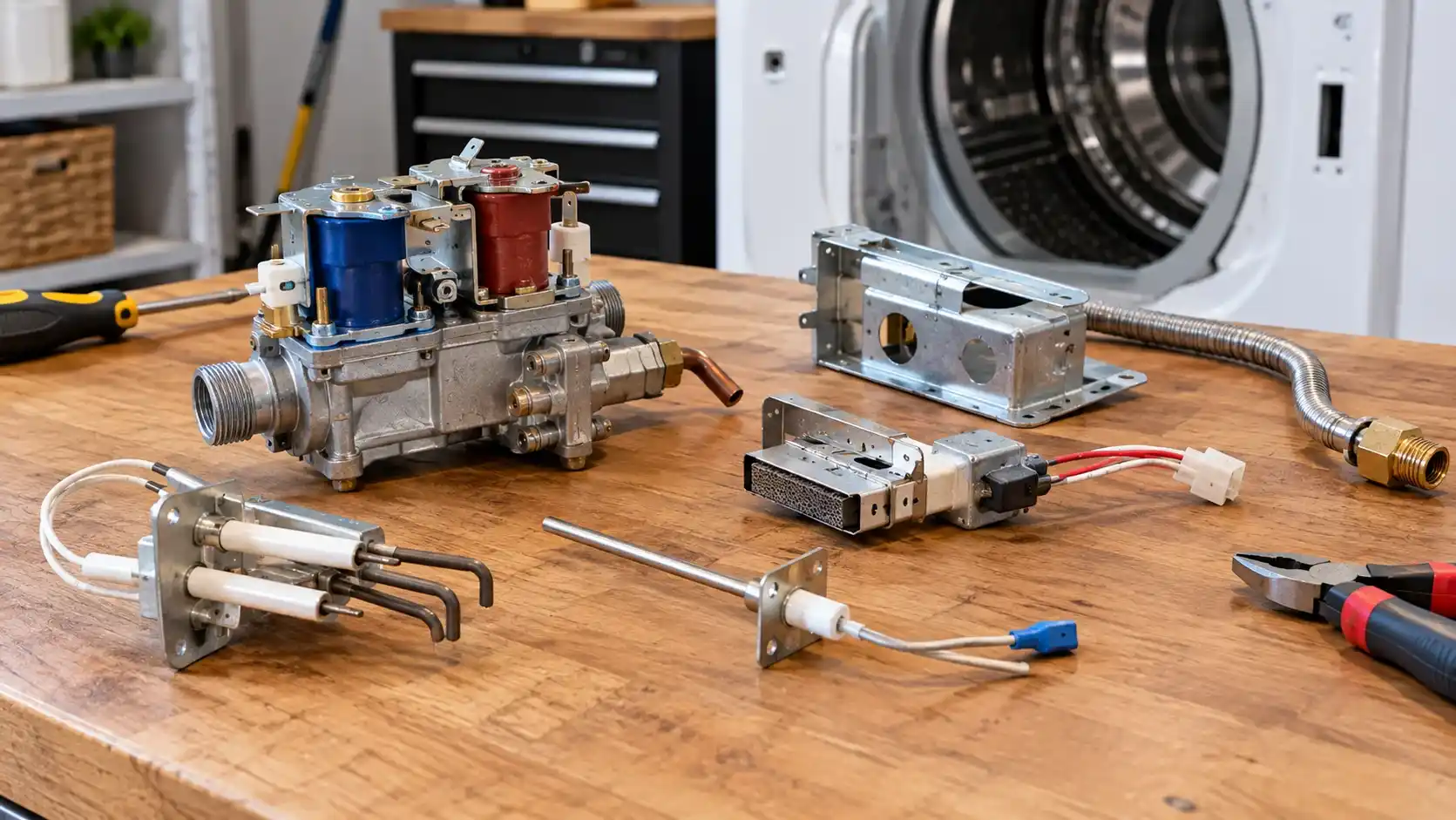Gas dryer igniter and gas valve components
