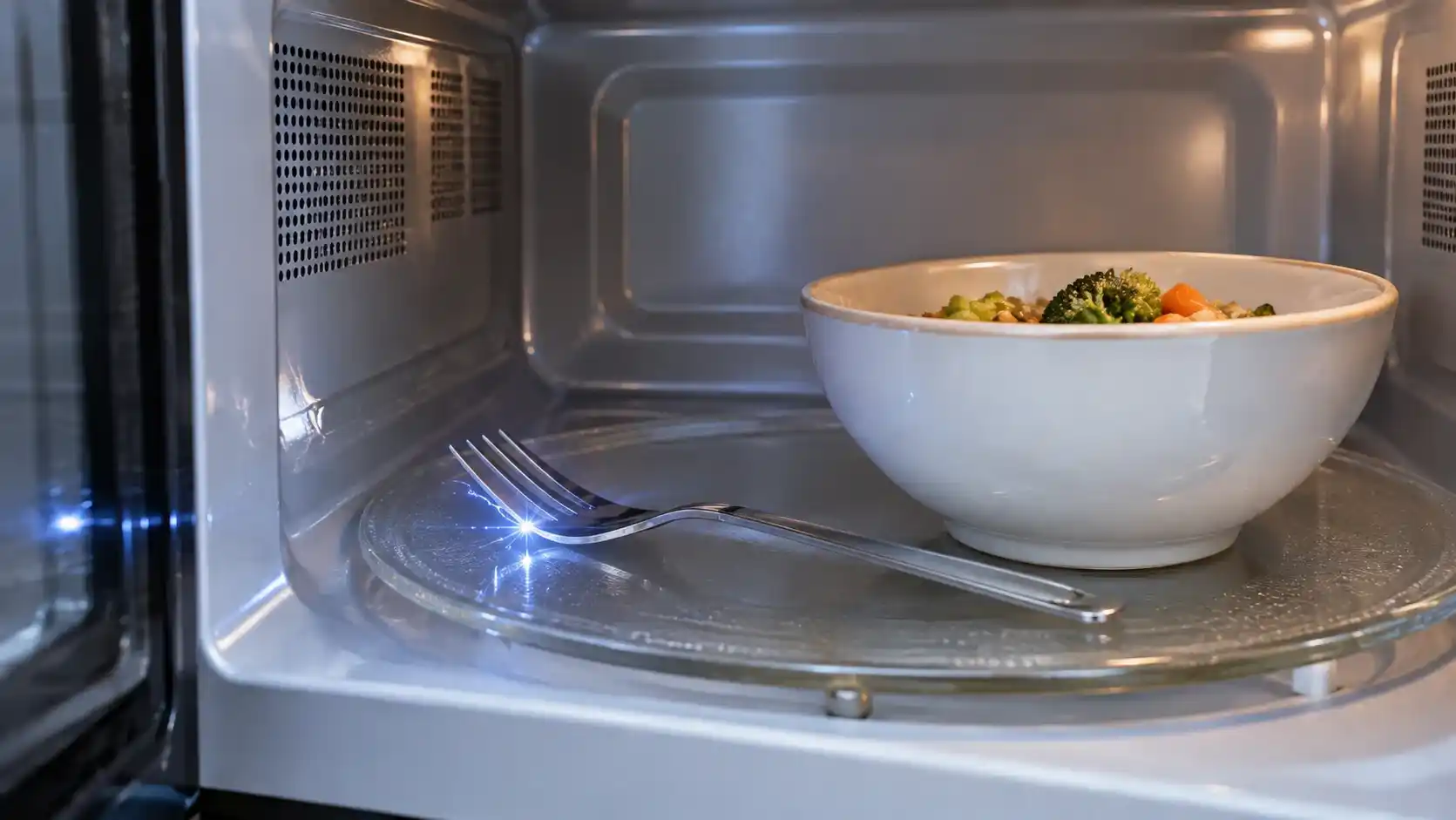 Metal fork causing sparks inside a microwave