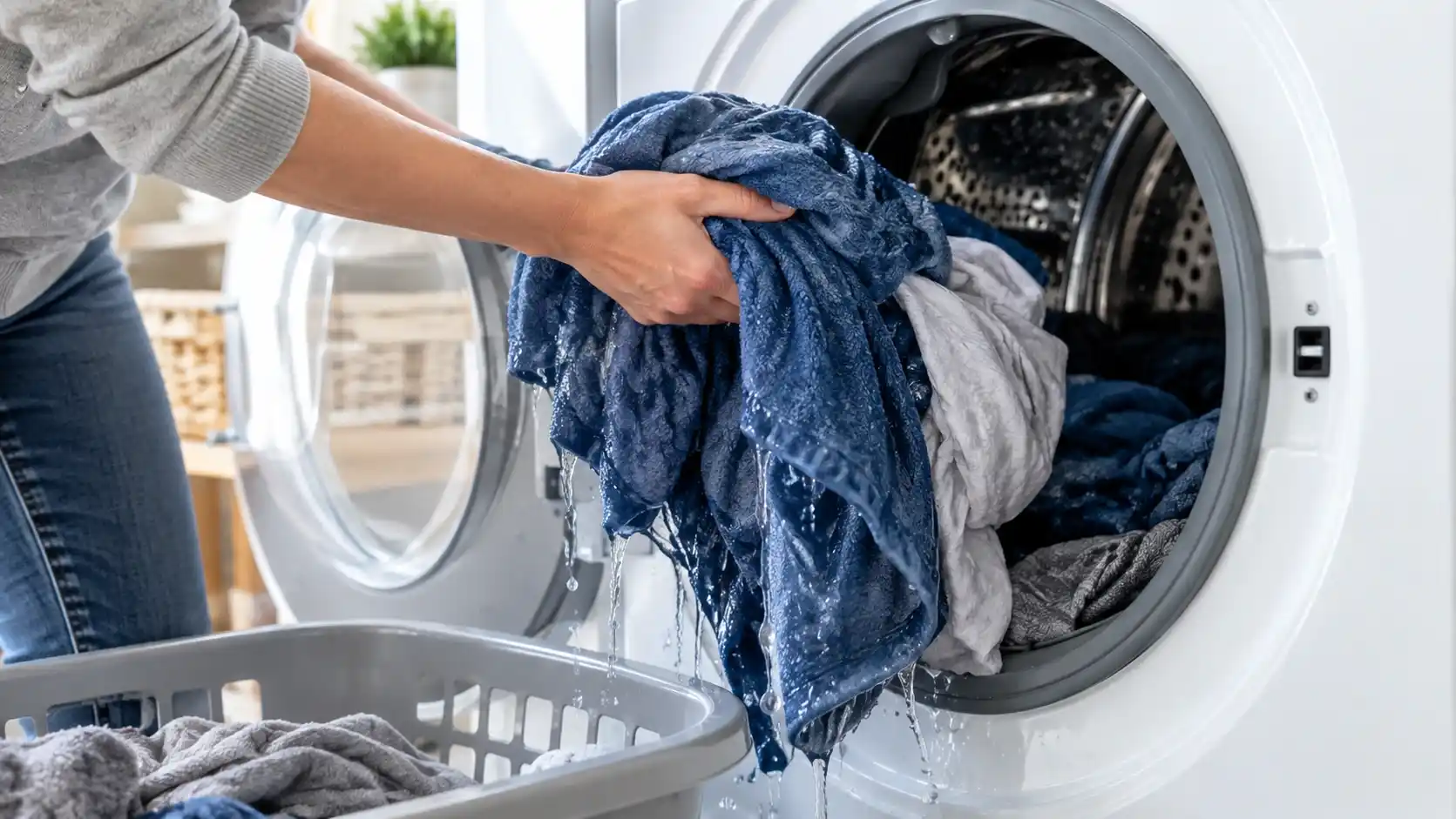 Soaking-wet clothes after a washing machine spin cycle