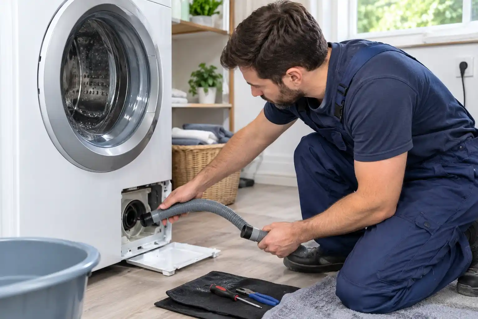 Checking a washing machine drain hose and pump filter