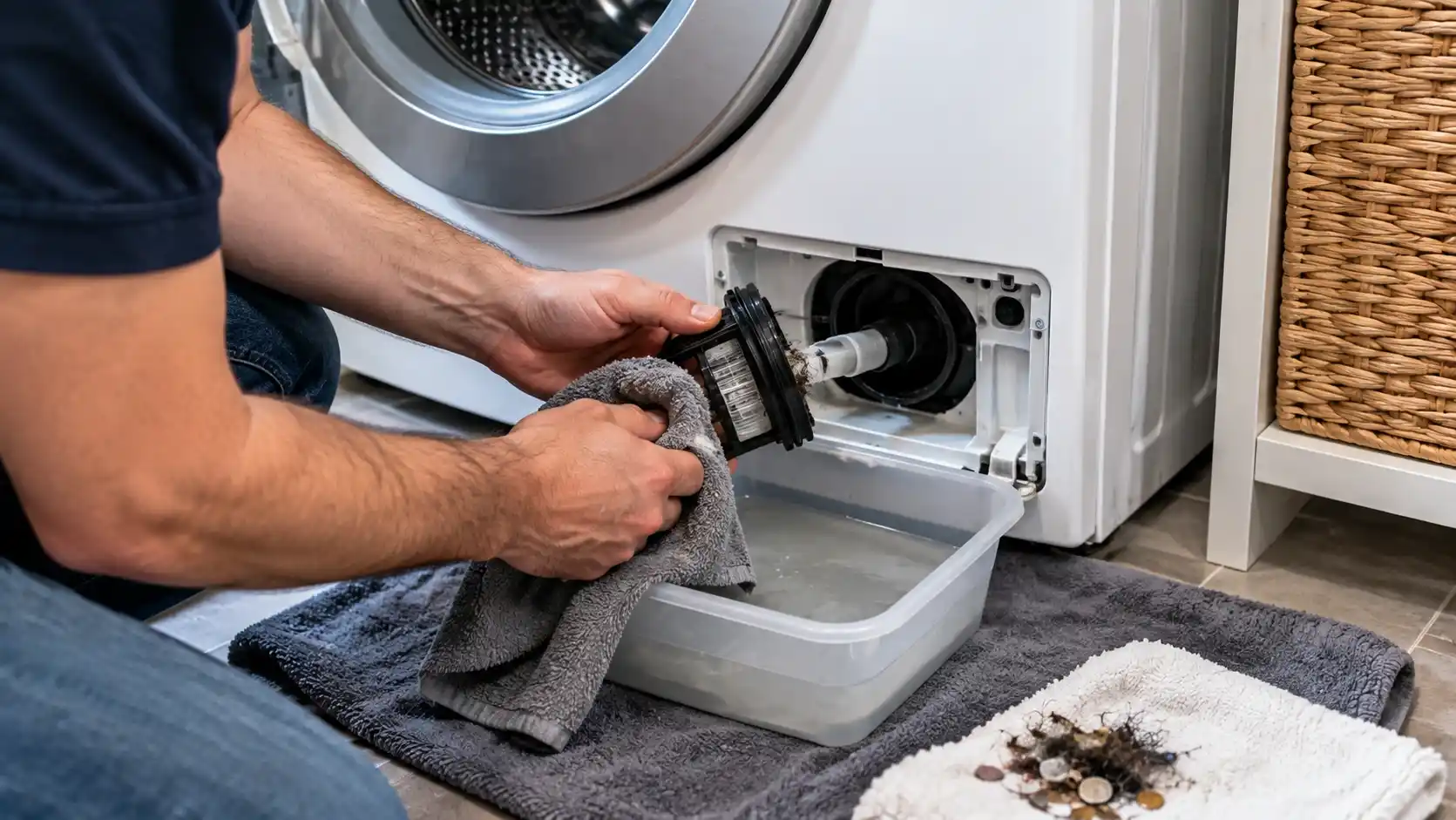 washing machine drain pump filter cleaning