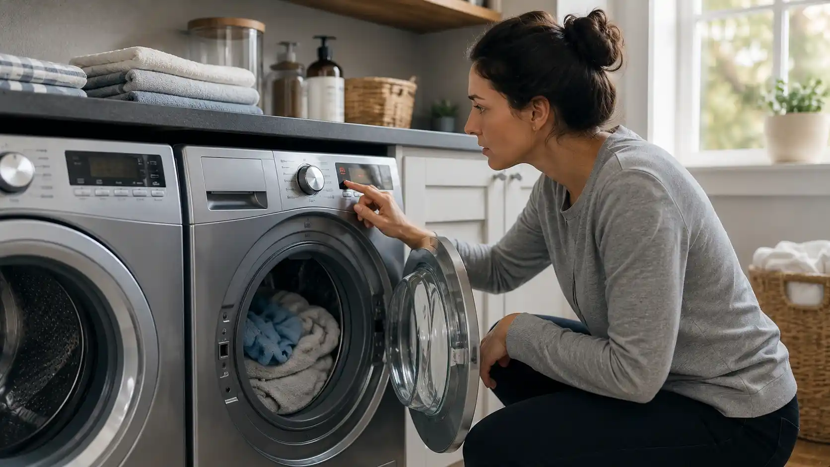 Homeowner checking a washing machine error code