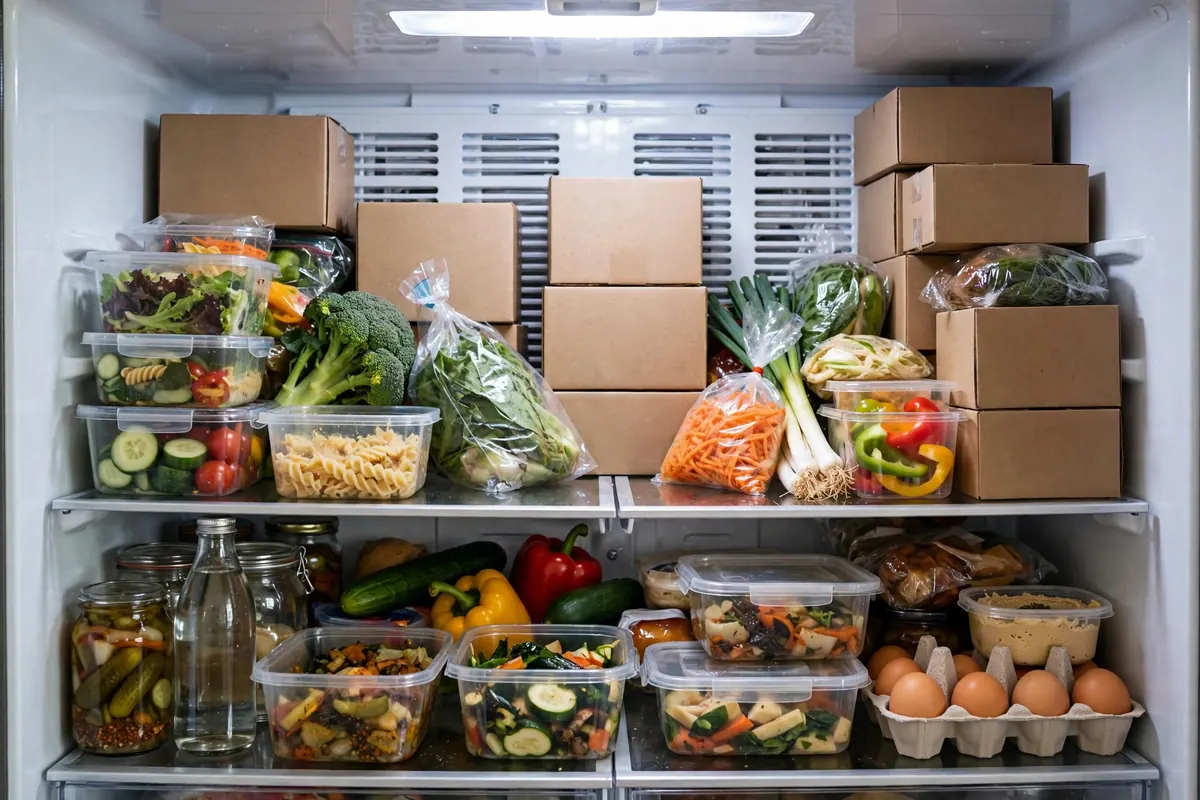 Food blocking refrigerator air vents on the back wall, causing the fridge to run constantly