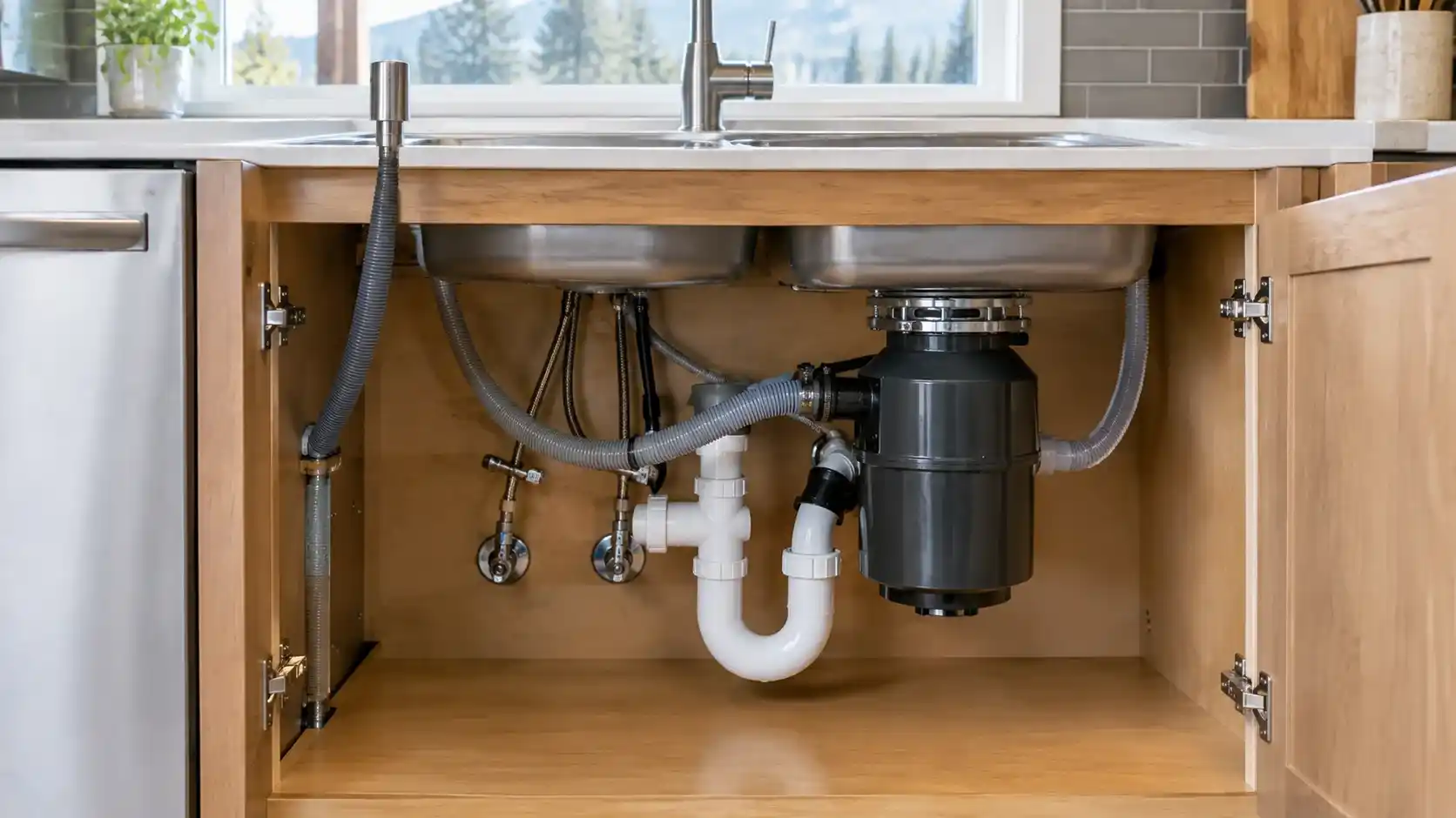 Dishwasher air gap and garbage disposal drain connection