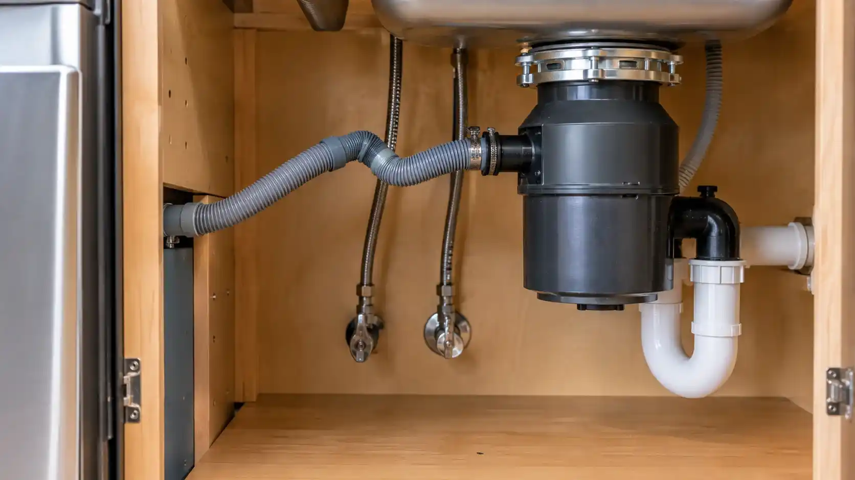 Kinked dishwasher drain hose blocking water flow