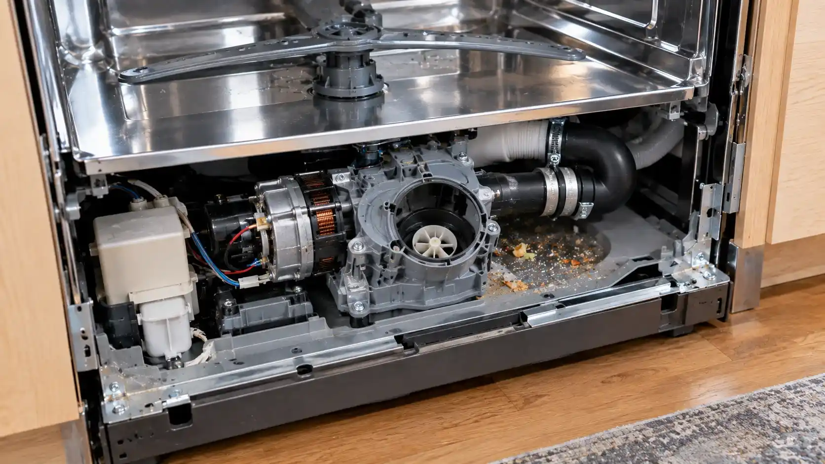 Dishwasher drain pump and impeller causing drainage failure