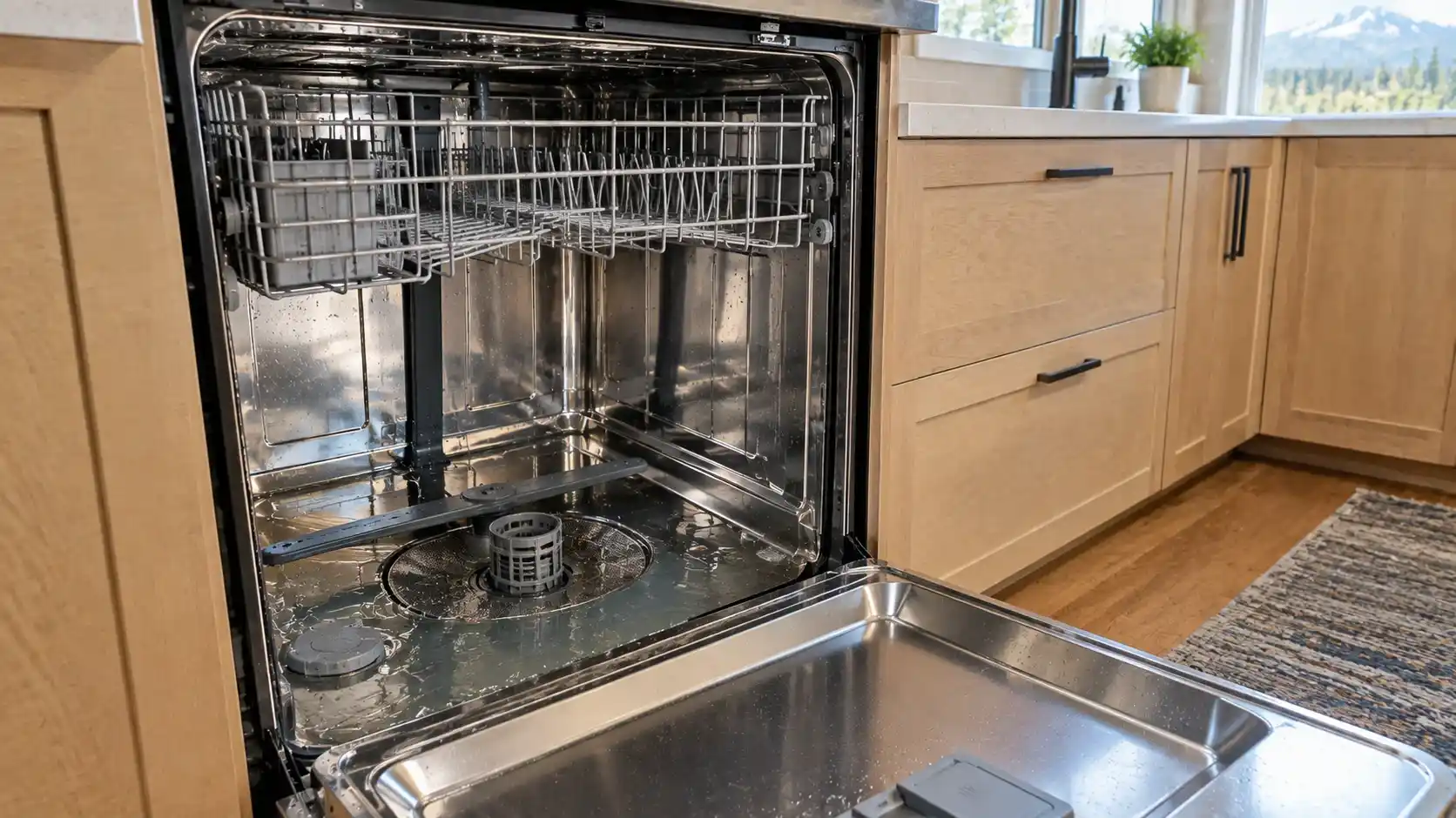 Standing water at bottom of dishwasher during drainage troubleshooting