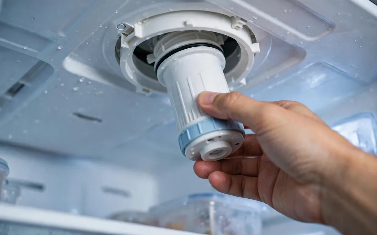 Replacing a refrigerator water filter cartridge inside the fridge